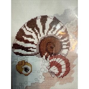 Vintage‎ 90s Cross Stitch Kit Conch Shell Seashells Coastal Cottagecore 14 Count